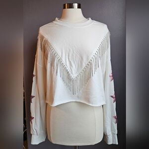 White Fringe Star Embellished Women's Top